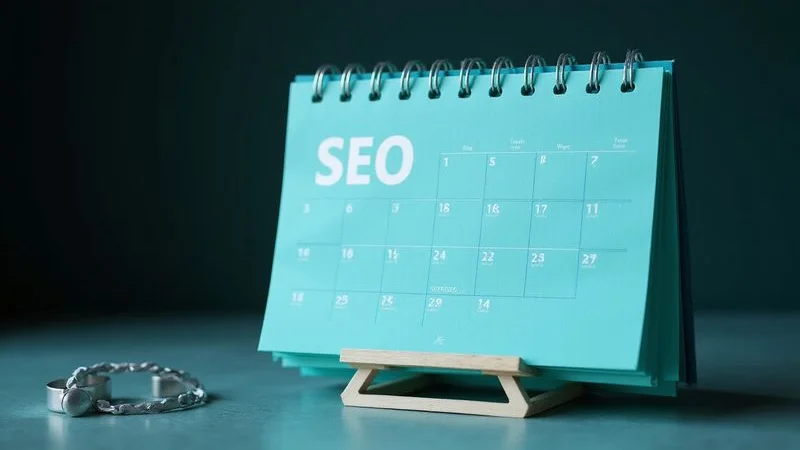 Calendar marking key SEO milestones for a new Australian business website
