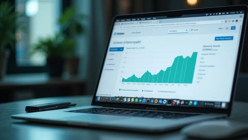 Keyword research tool showing search volume and keyword difficulty metrics
