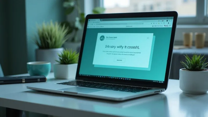 New website going live with a success notification displayed on a laptop screen